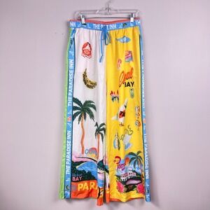 The Paradise Inn Pants Womens L Wide Leg Tropical Resort Multicolor Beach